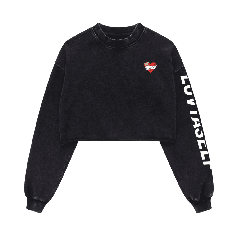 LUVYASELF - Washed Raw-Edge Cropped Crew Neck Sweatshirt(380GSM)