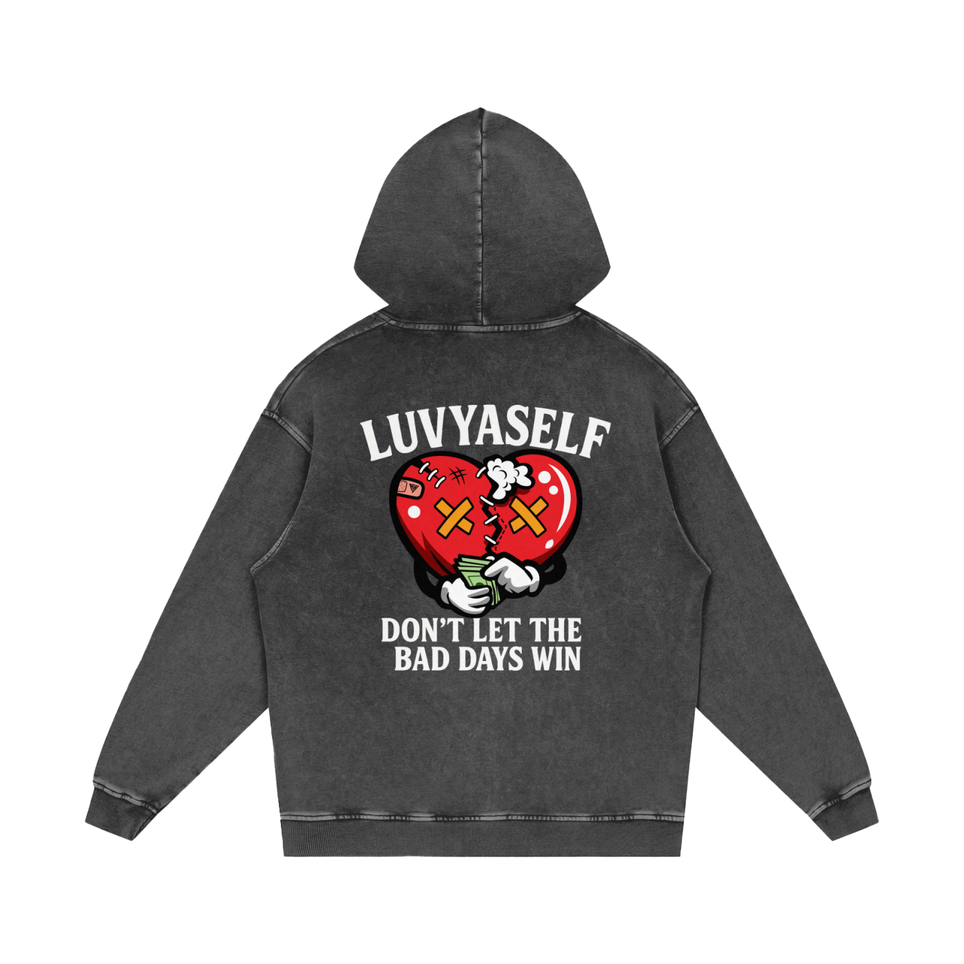 LUVYASELF "Don't Let the Bad Days Win" Snow Wash Oversize Hoodie | 420 GSM Heavyweight Cotton | Unisex Vintage Style