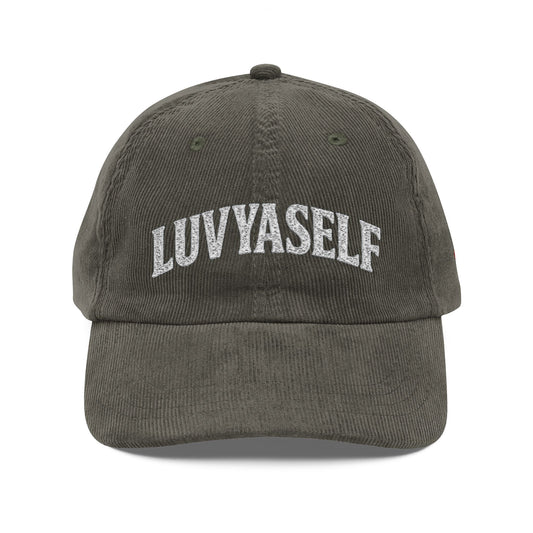 Vintage Corduroy Cap — Embroidered "luvyaself"
