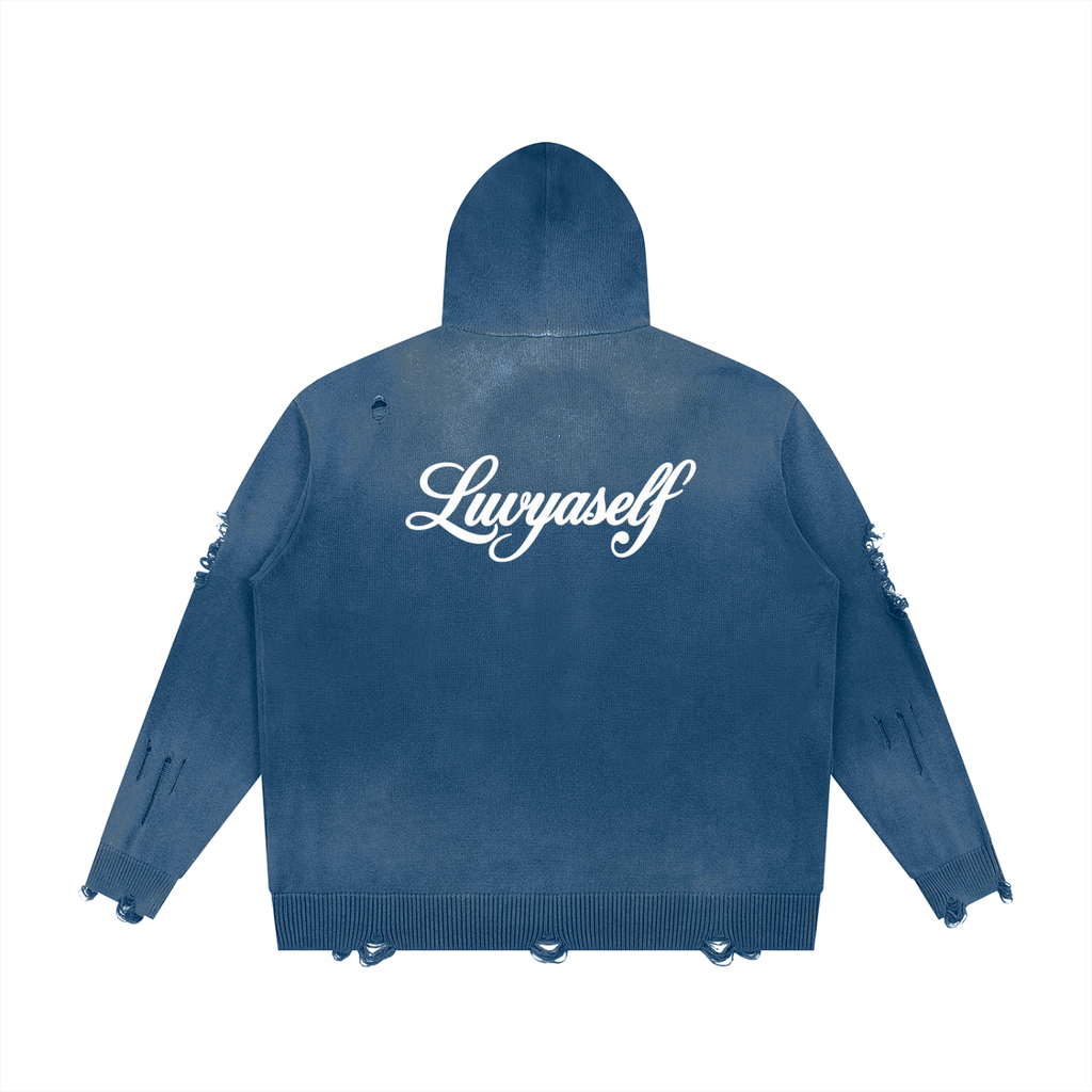 Unisex Distressed Full Zip Sweater