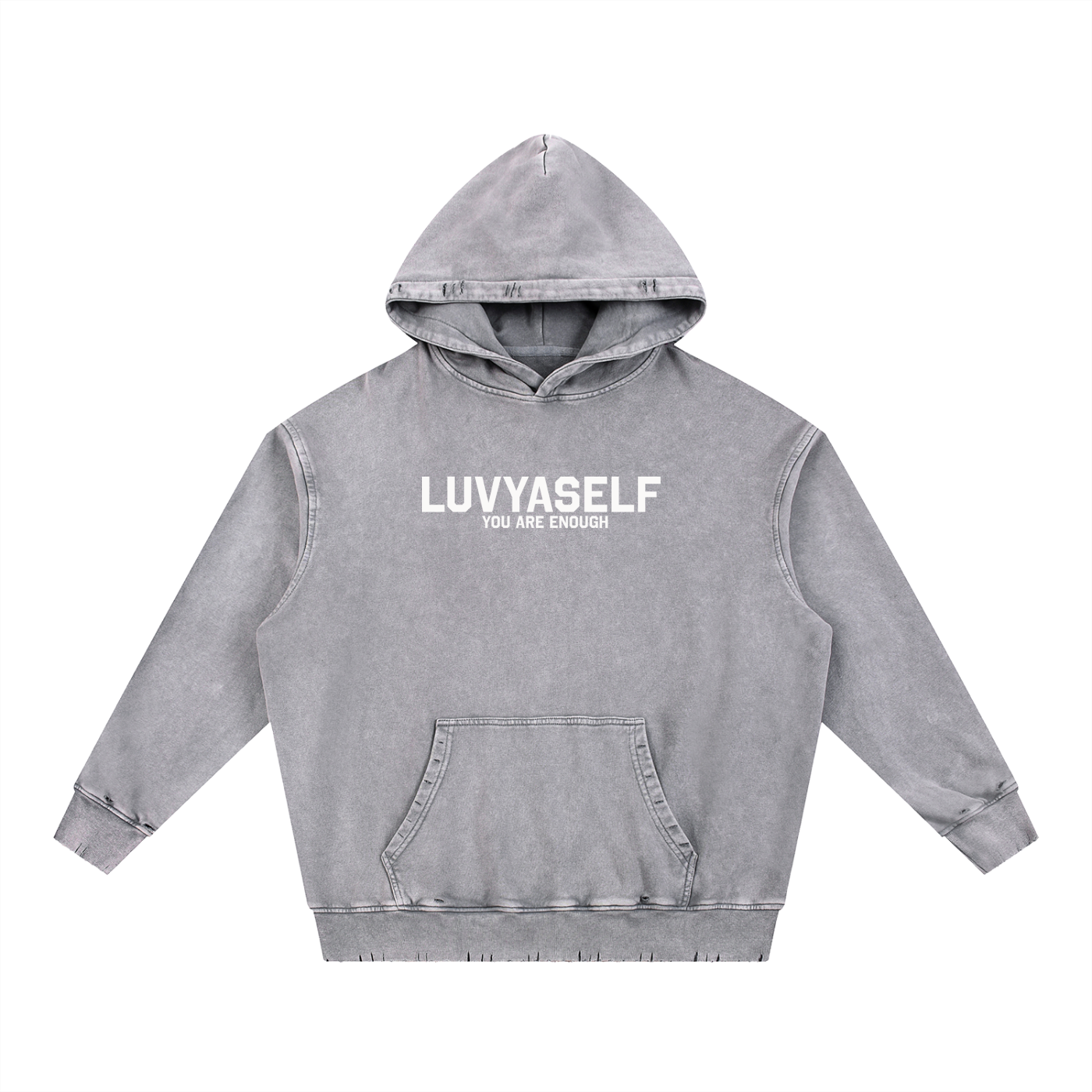LUVYASELF Snow Wash Hand-Frayed Heavyweight  Hoodie