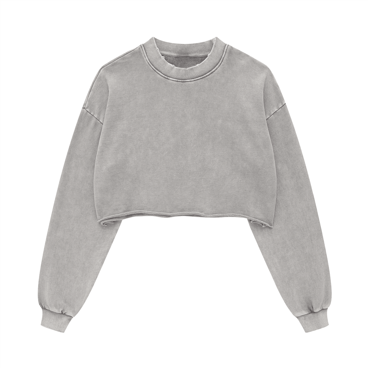 LUVYASELF - Washed Raw-Edge Cropped Crew Neck Sweatshirt（380GSM）