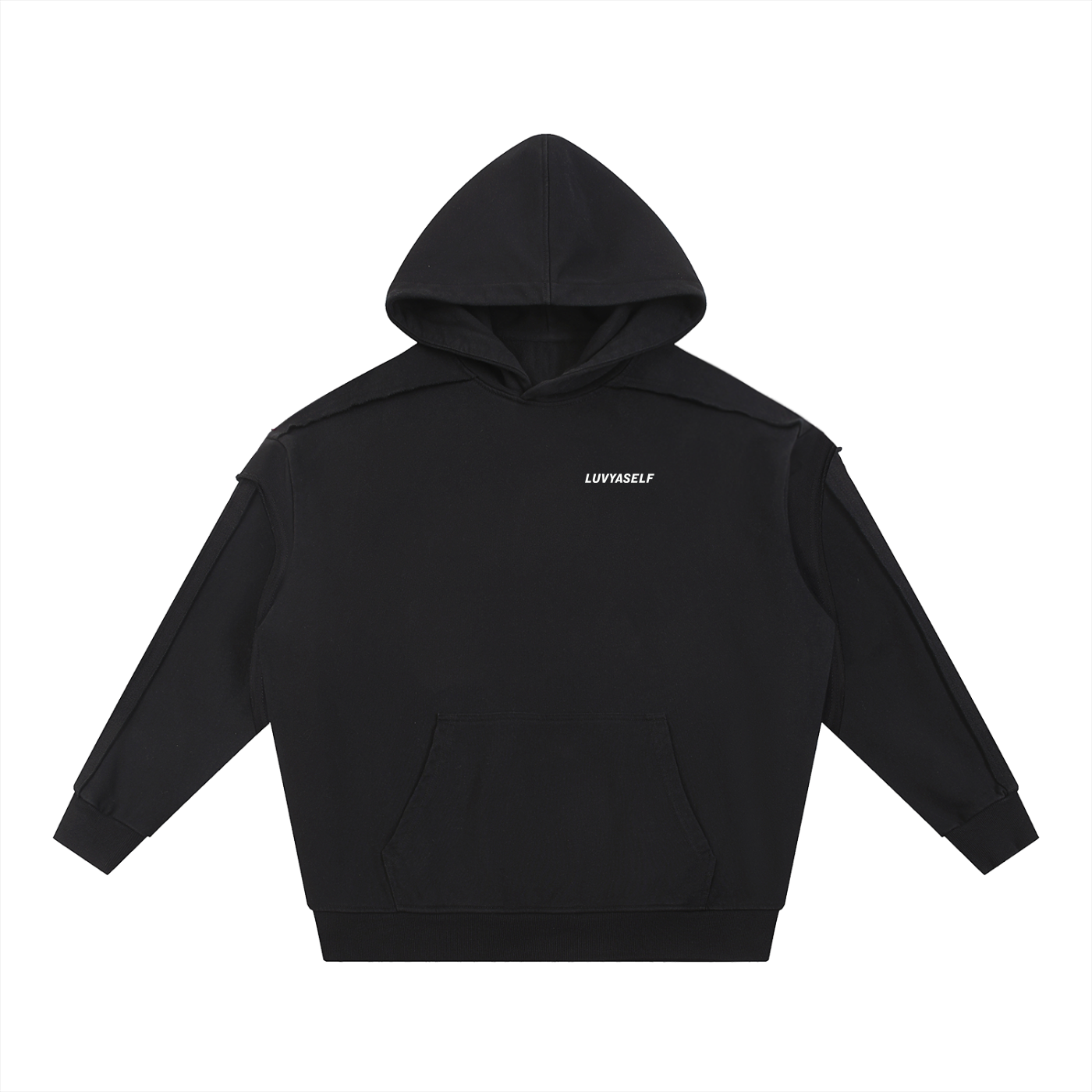 LUVYASELF - Contrast Tape Raw Edge Double Layered Hoodie