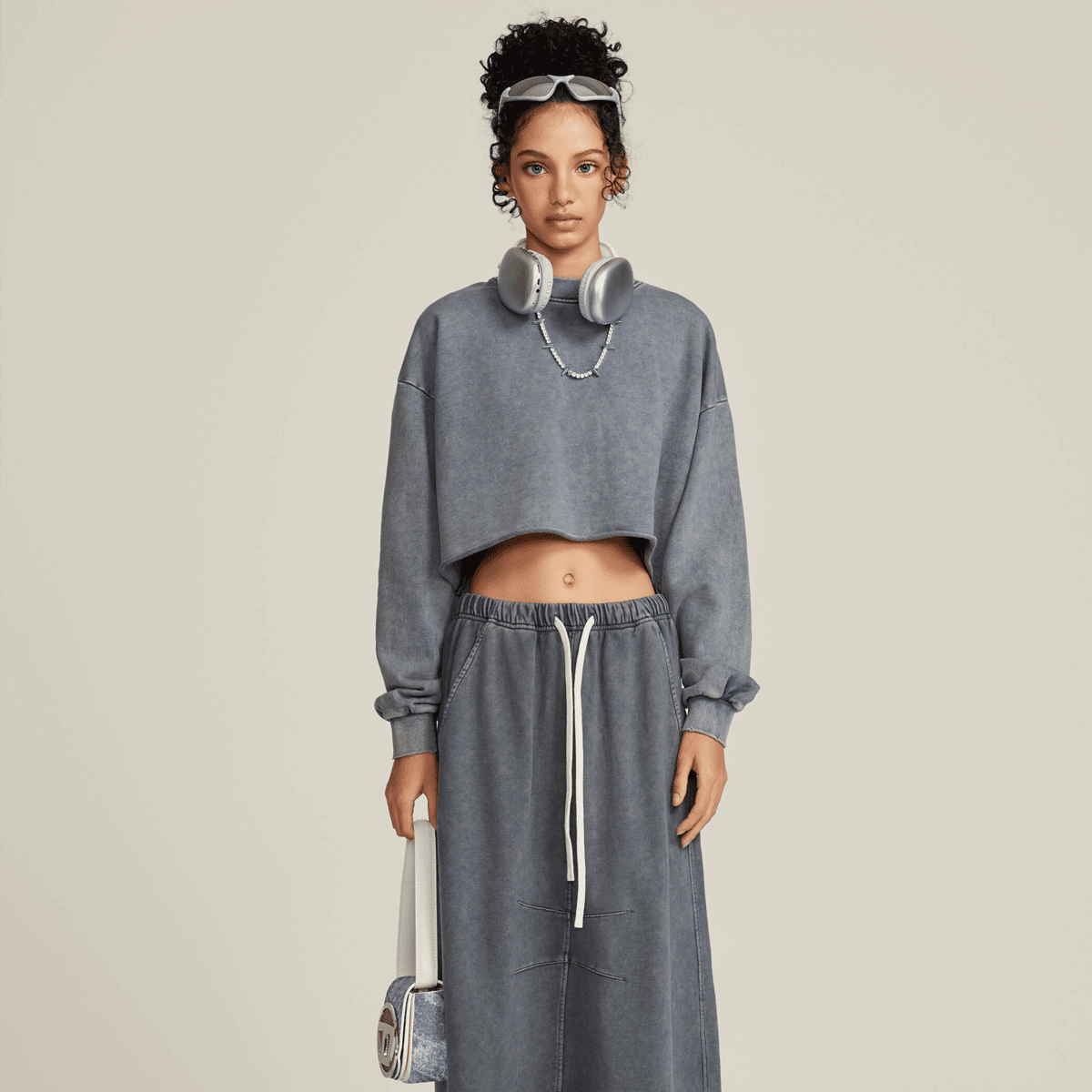 LUVYASELF - Washed Raw-Edge Cropped Crew Neck Sweatshirt（380GSM）