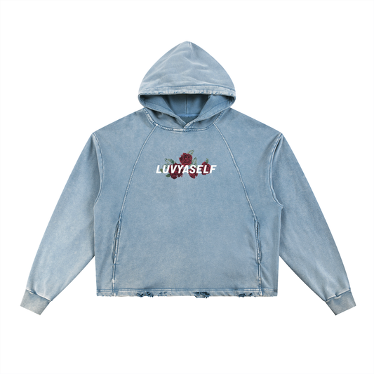 LUVYASELF - Vintage Washed Frayed-Hem Hoodie