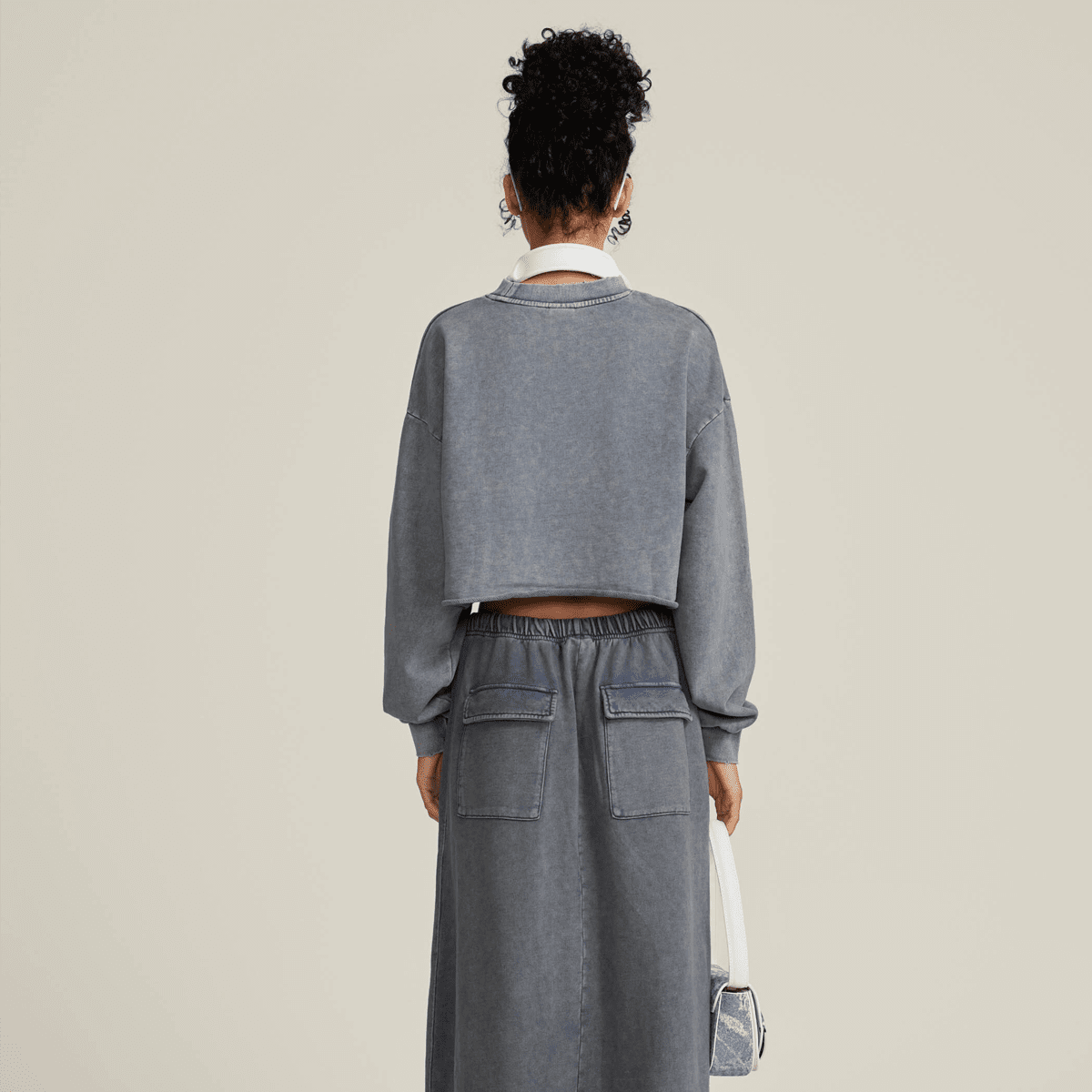 LUVYASELF - Washed Raw-Edge Cropped Crew Neck Sweatshirt（380GSM）