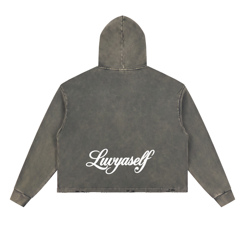 Vintage Washed Frayed-Hem Hoodie