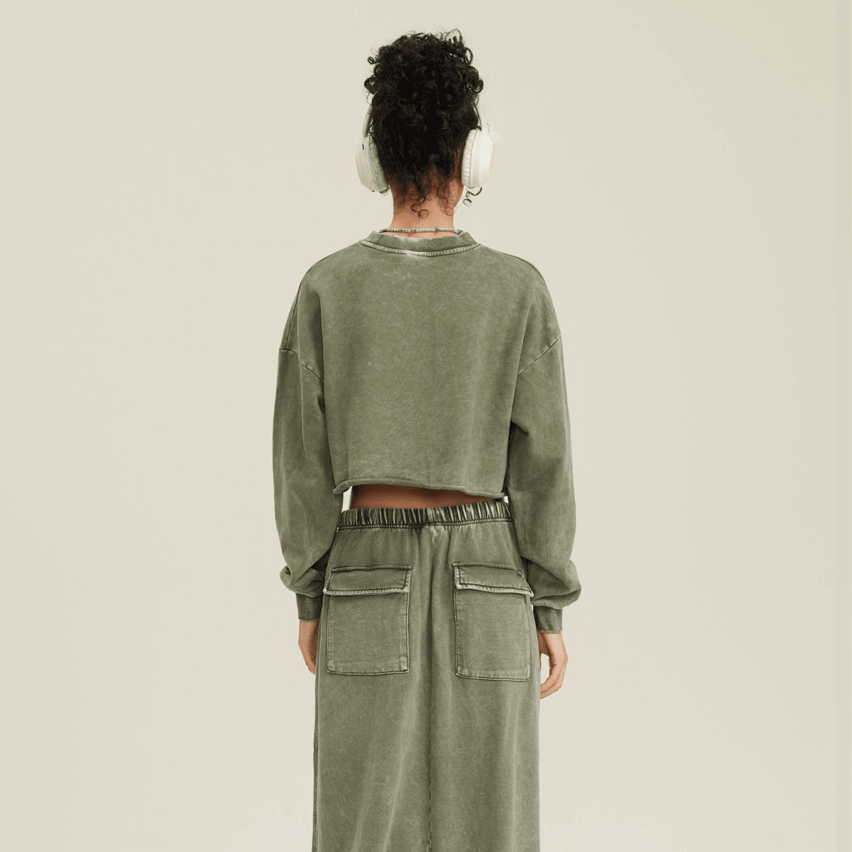 LUVYASELF - Washed Raw-Edge Cropped Crew Neck Sweatshirt（380GSM）