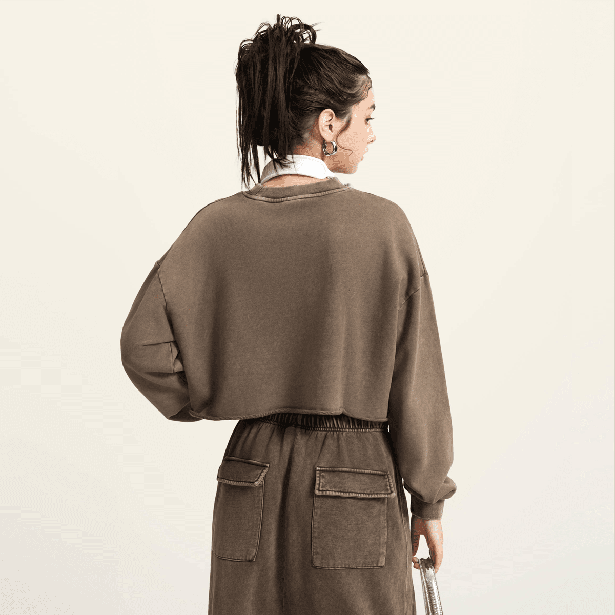 LUVYASELF - Washed Raw-Edge Cropped Crew Neck Sweatshirt（380GSM）