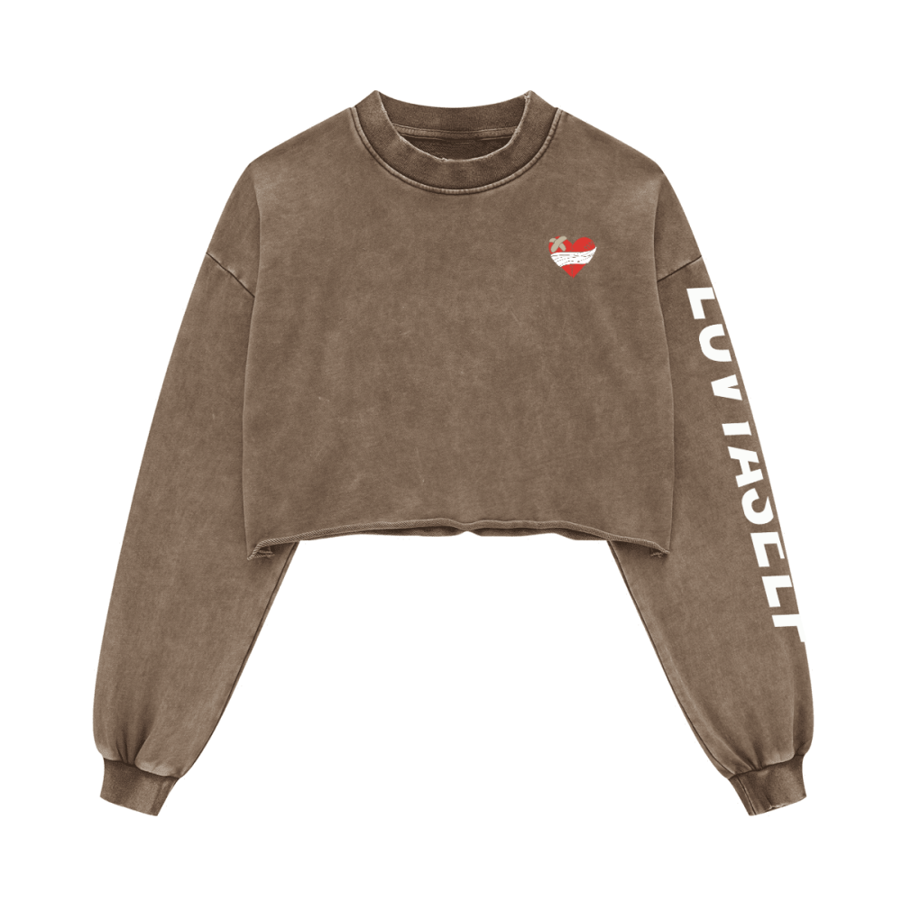 LUVYASELF - Washed Raw-Edge Cropped Crew Neck Sweatshirt（380GSM）