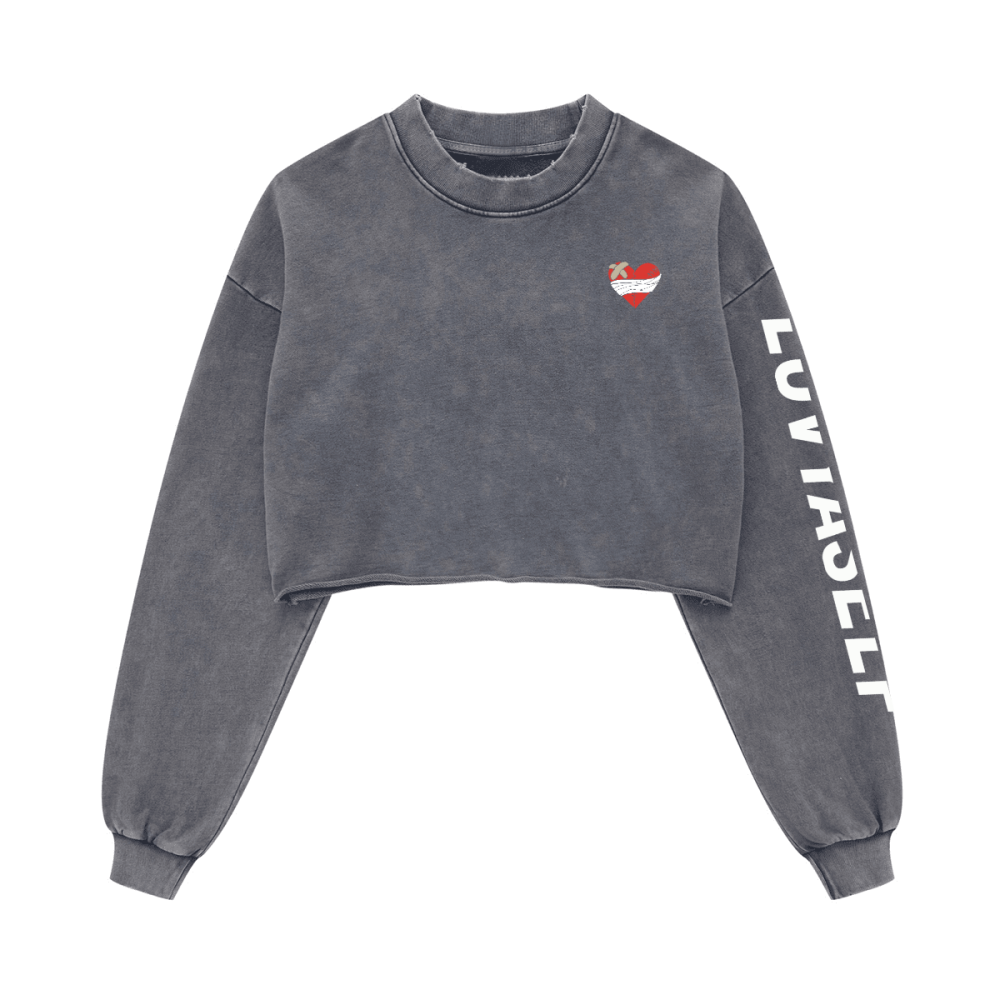 LUVYASELF - Washed Raw-Edge Cropped Crew Neck Sweatshirt（380GSM）