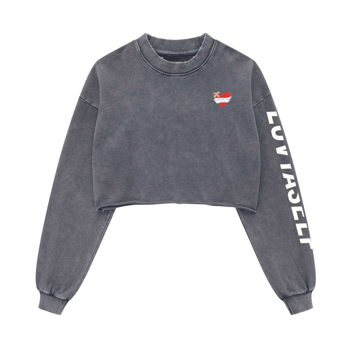 LUVYASELF - Washed Raw-Edge Cropped Crew Neck Sweatshirt（380GSM）