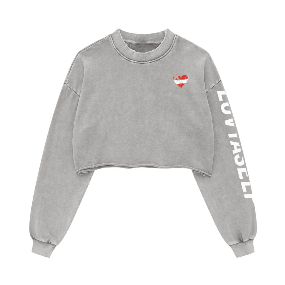 LUVYASELF - Washed Raw-Edge Cropped Crew Neck Sweatshirt（380GSM）
