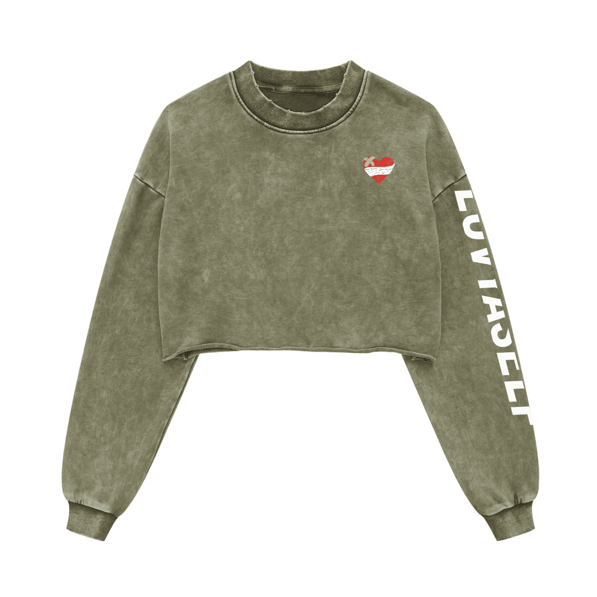 LUVYASELF - Washed Raw-Edge Cropped Crew Neck Sweatshirt（380GSM）