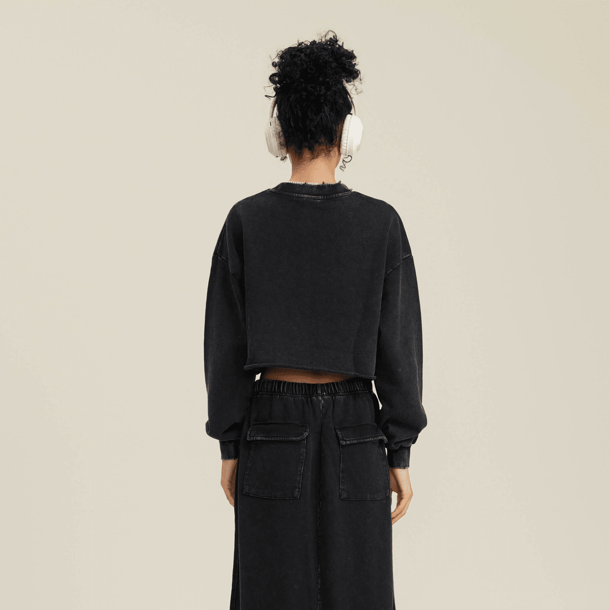 LUVYASELF - Washed Raw-Edge Cropped Crew Neck Sweatshirt（380GSM）