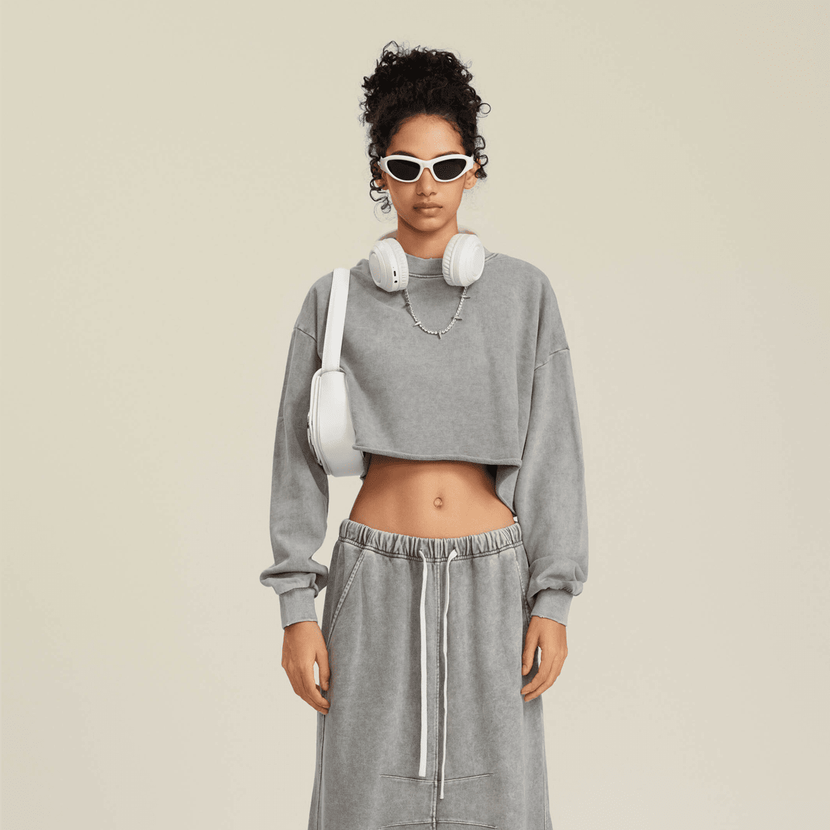LUVYASELF - Washed Raw-Edge Cropped Crew Neck Sweatshirt（380GSM）