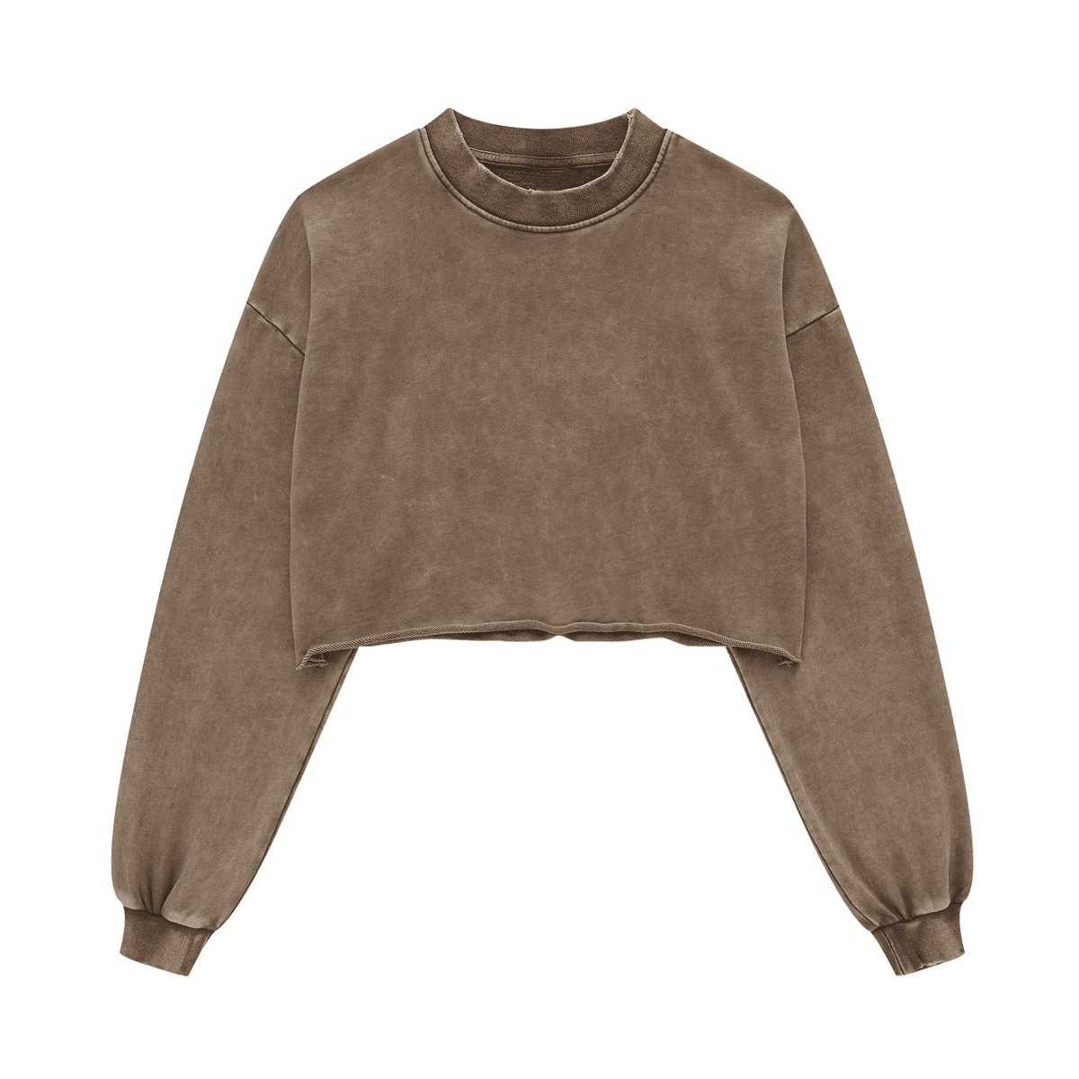 LUVYASELF - Washed Raw-Edge Cropped Crew Neck Sweatshirt（380GSM）