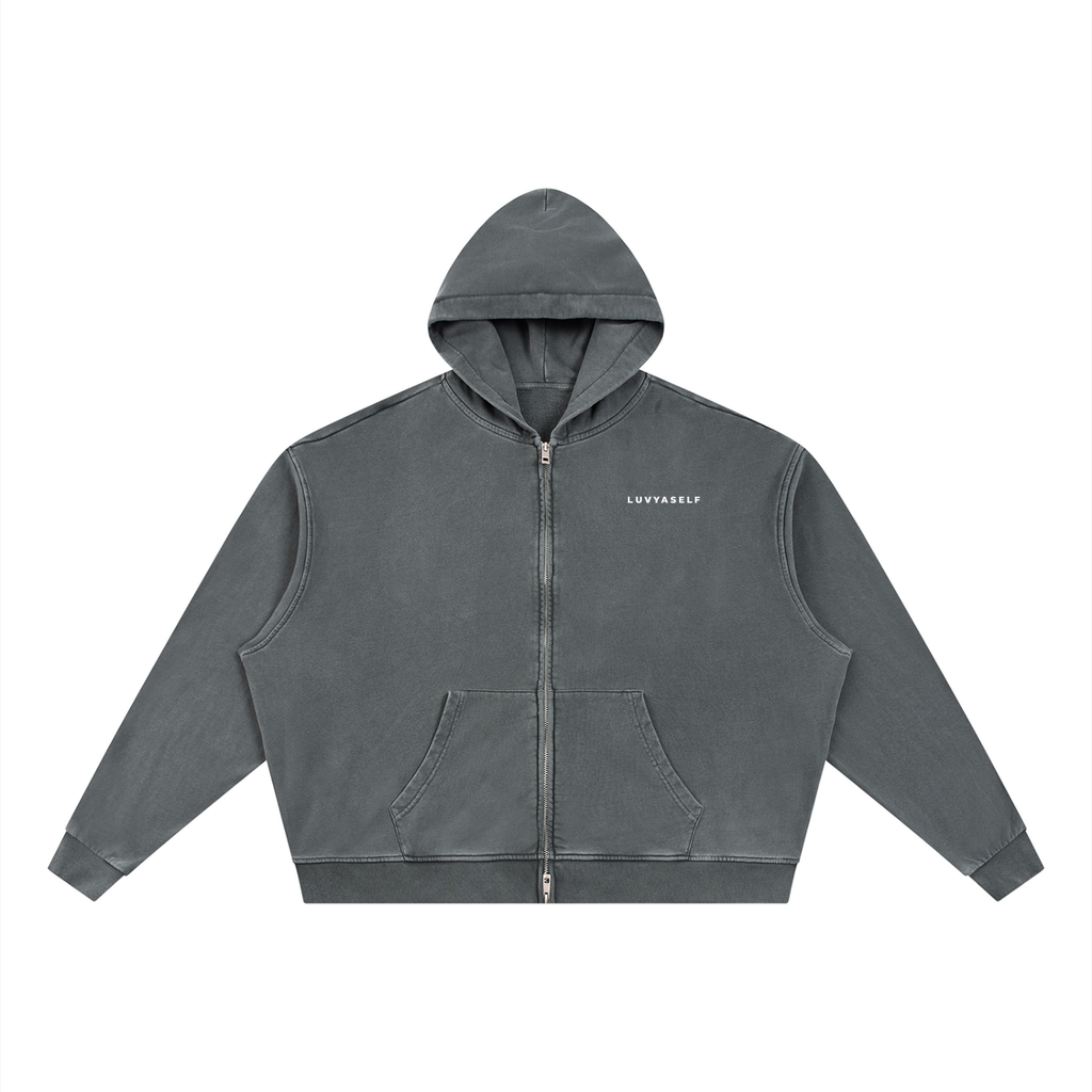 Unisex Vintage Wash Full Zip Boxy Hoodie