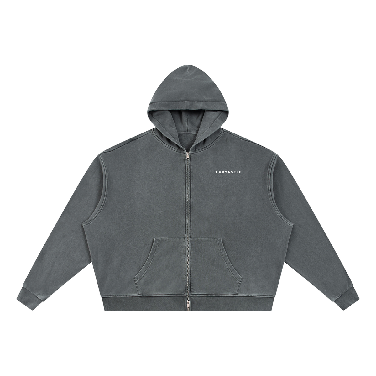 Unisex Vintage Wash Full Zip Boxy Hoodie