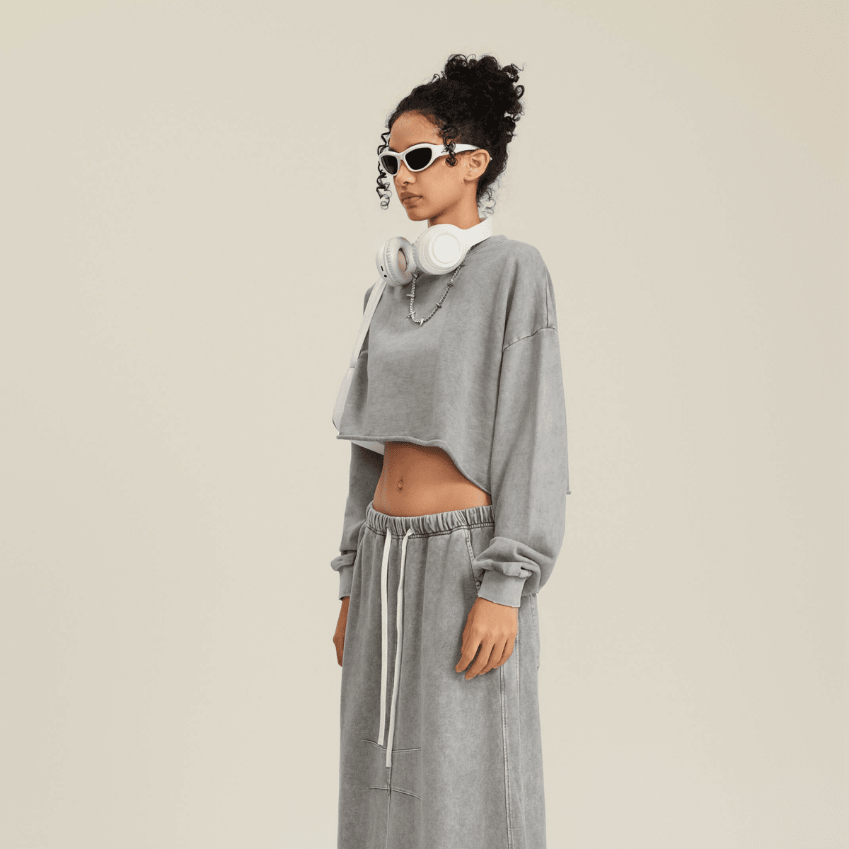 LUVYASELF - Washed Raw-Edge Cropped Crew Neck Sweatshirt（380GSM）