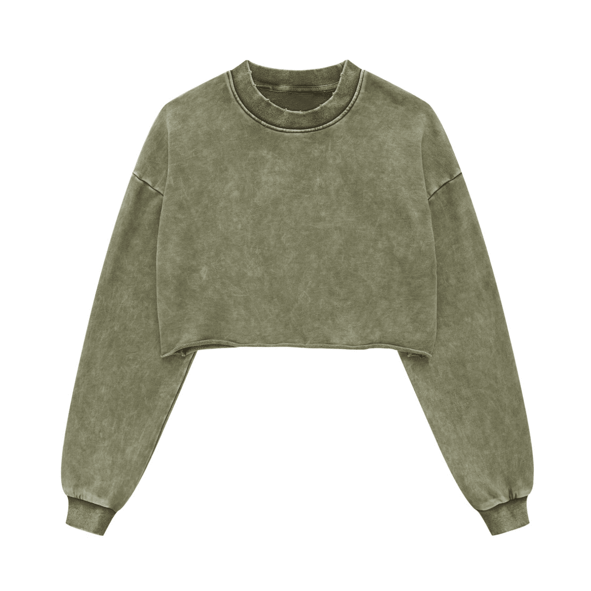 LUVYASELF - Washed Raw-Edge Cropped Crew Neck Sweatshirt（380GSM）