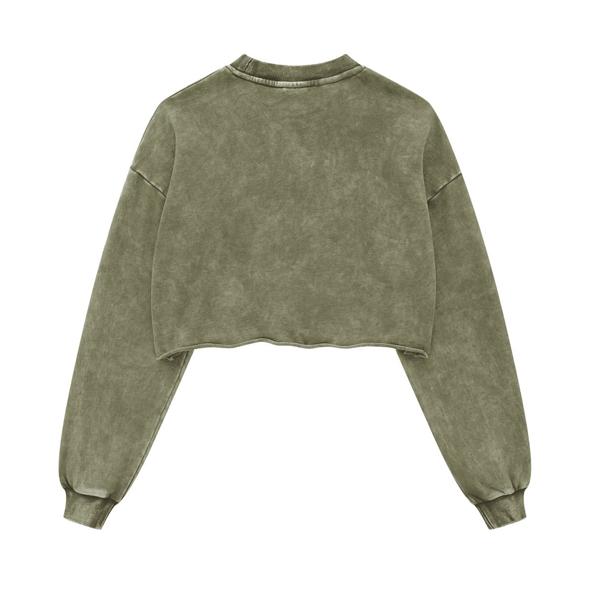 LUVYASELF - Washed Raw-Edge Cropped Crew Neck Sweatshirt（380GSM）