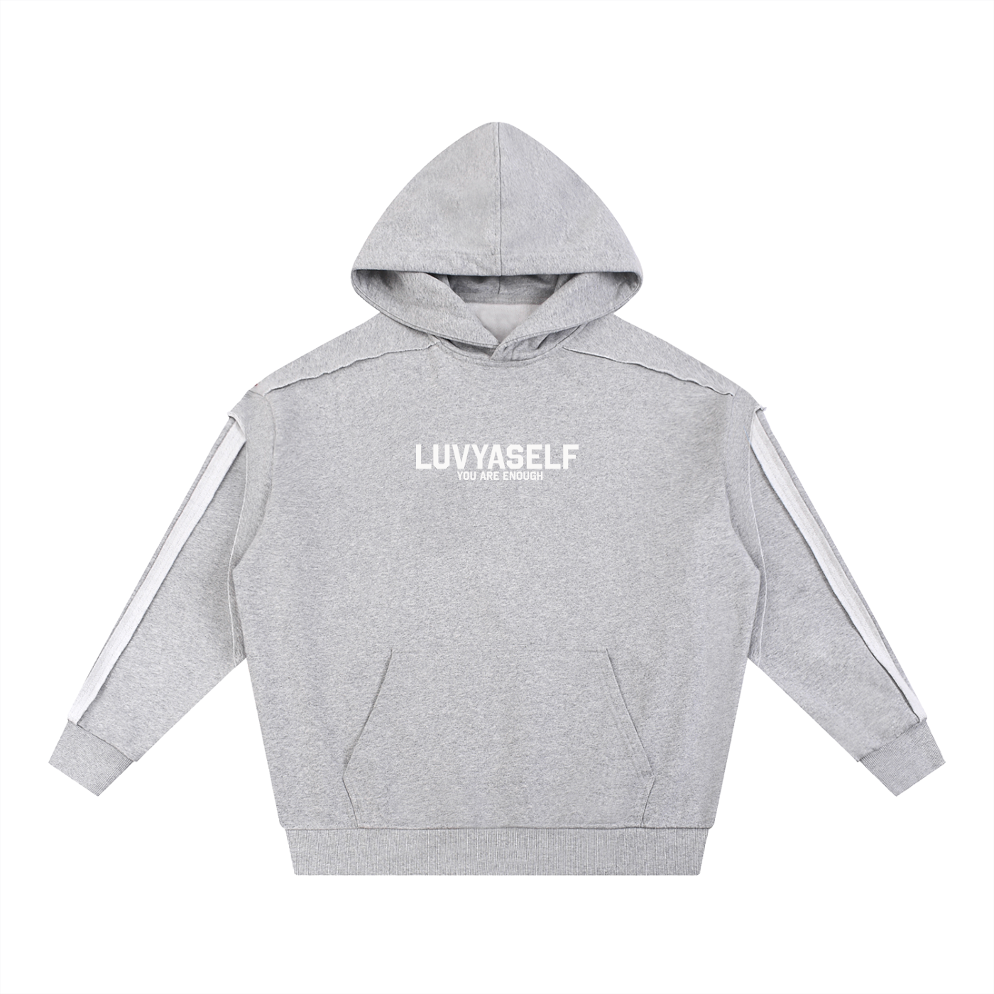 LUVYASELF Contrast Tape Raw Edge Double Layered Hoodie