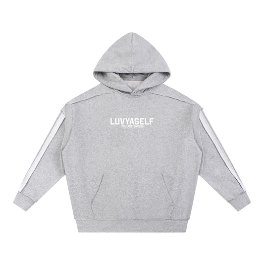 LUVYASELF Contrast Tape Raw Edge Double Layered Hoodie