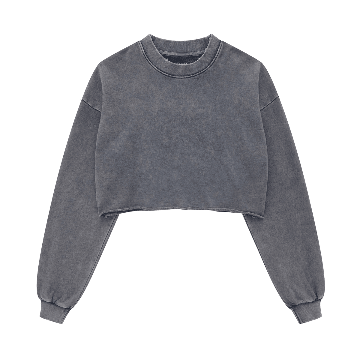 LUVYASELF - Washed Raw-Edge Cropped Crew Neck Sweatshirt（380GSM）