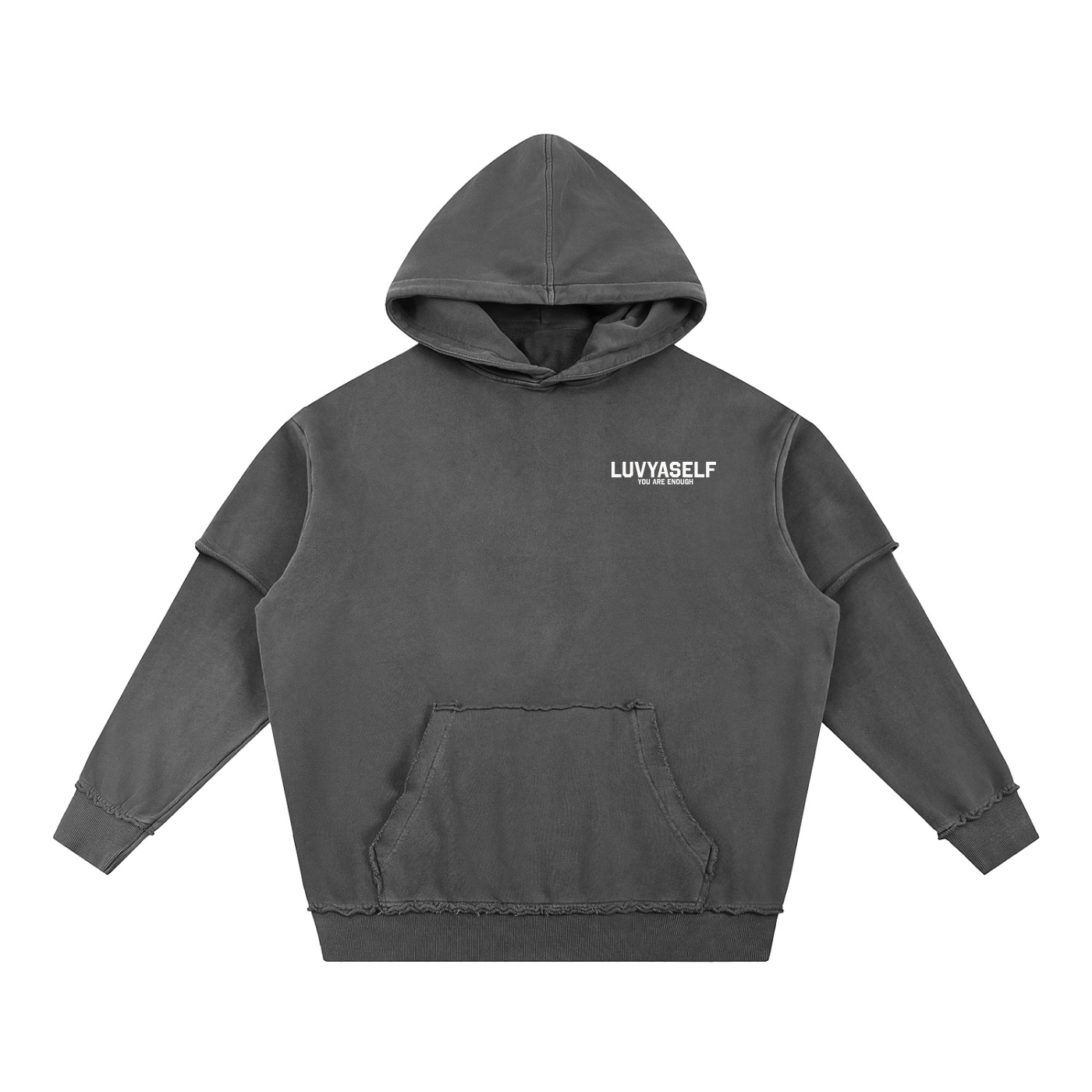 LUVYASELF - Snow Washed Raw Edge Double Layered Hoodie