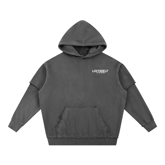 LUVYASELF - Snow Washed Raw Edge Double Layered Hoodie