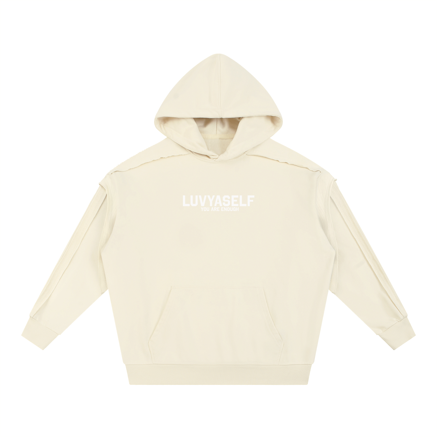 LUVYASELF Contrast Tape Raw Edge Double Layered Hoodie