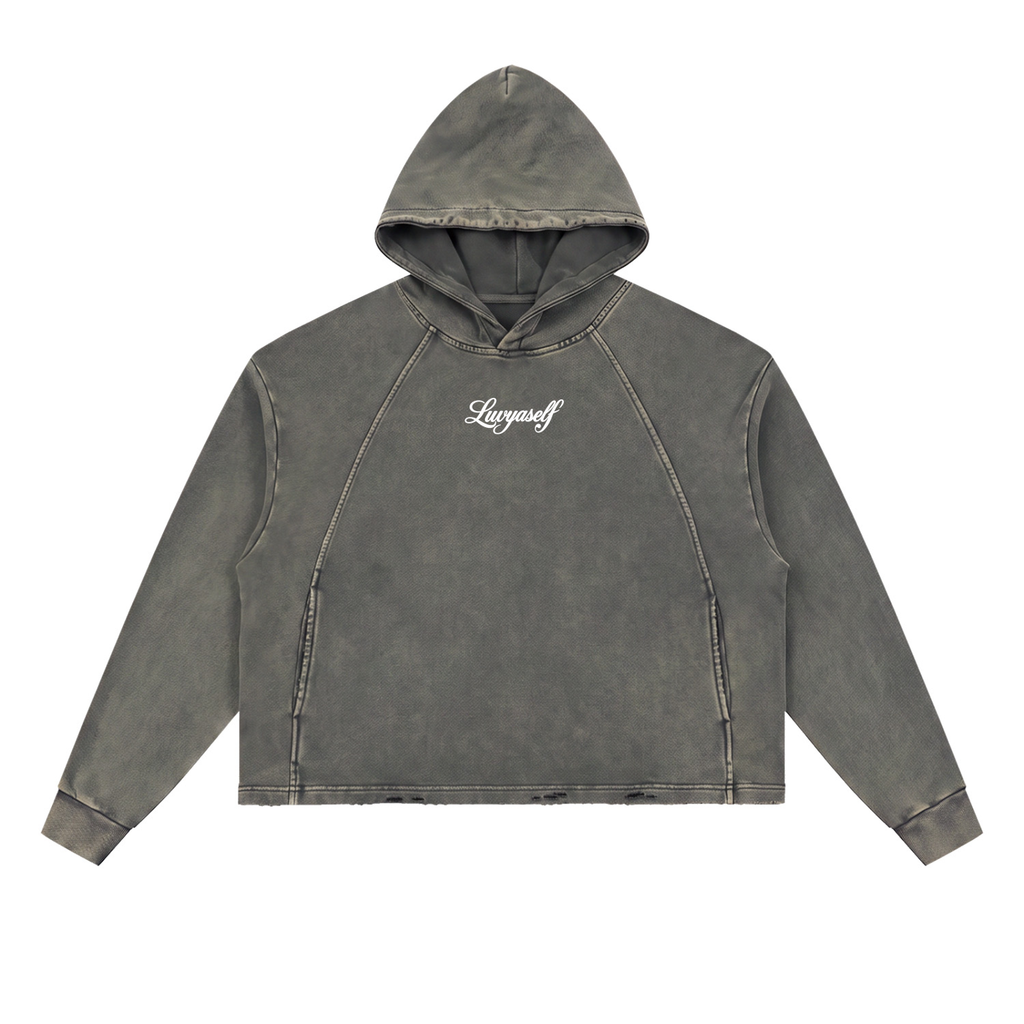 Vintage Washed Frayed-Hem Hoodie