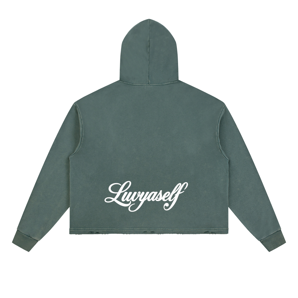 Vintage Washed Frayed-Hem Hoodie