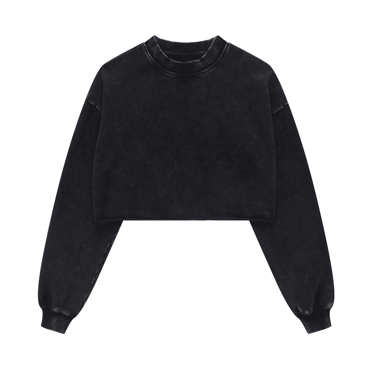 LUVYASELF - Washed Raw-Edge Cropped Crew Neck Sweatshirt（380GSM）