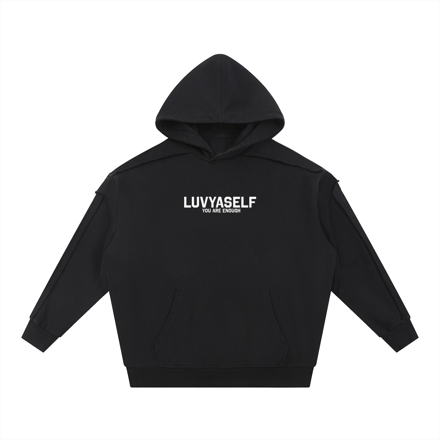 LUVYASELF Contrast Tape Raw Edge Double Layered Hoodie