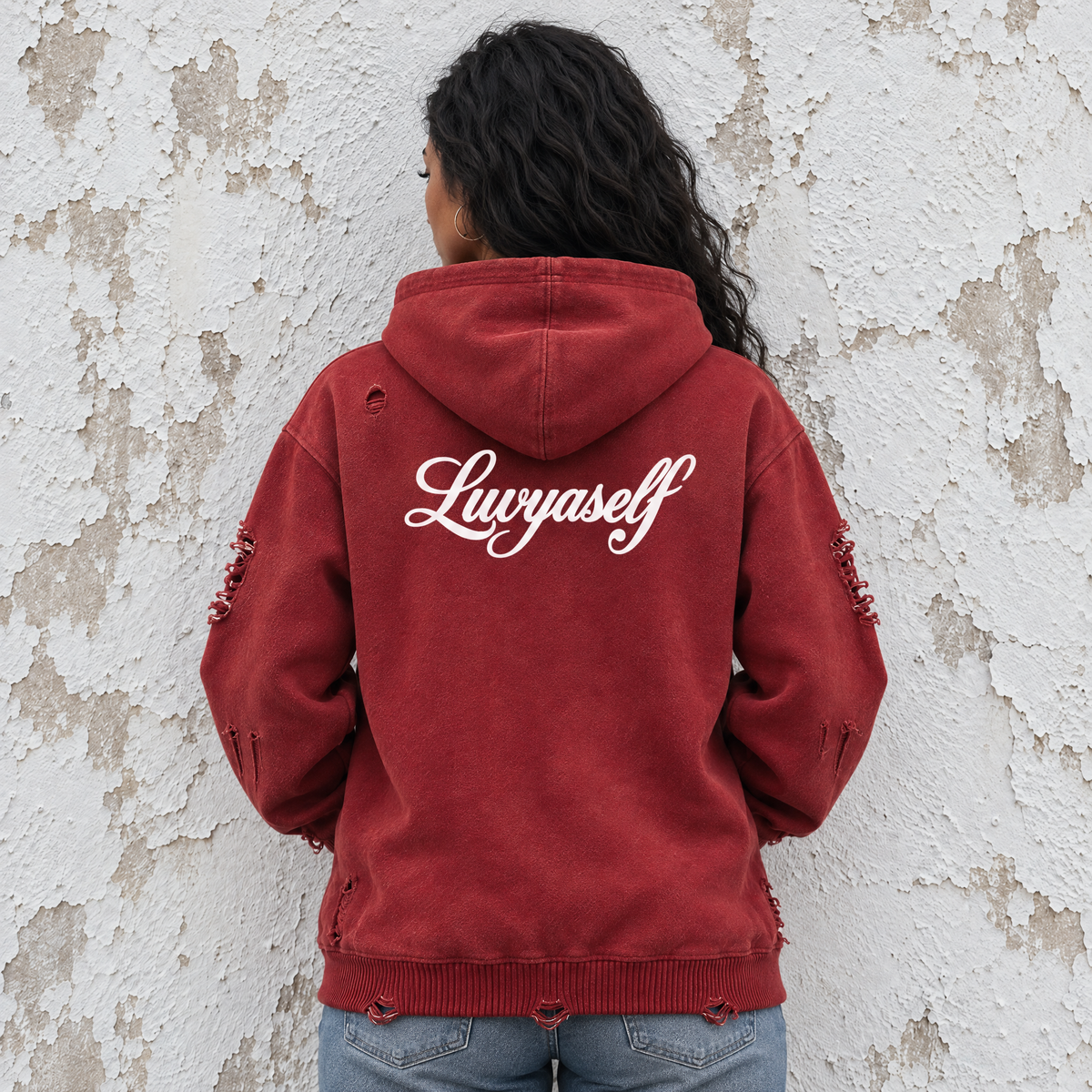 Unisex Distressed Full Zip Sweater