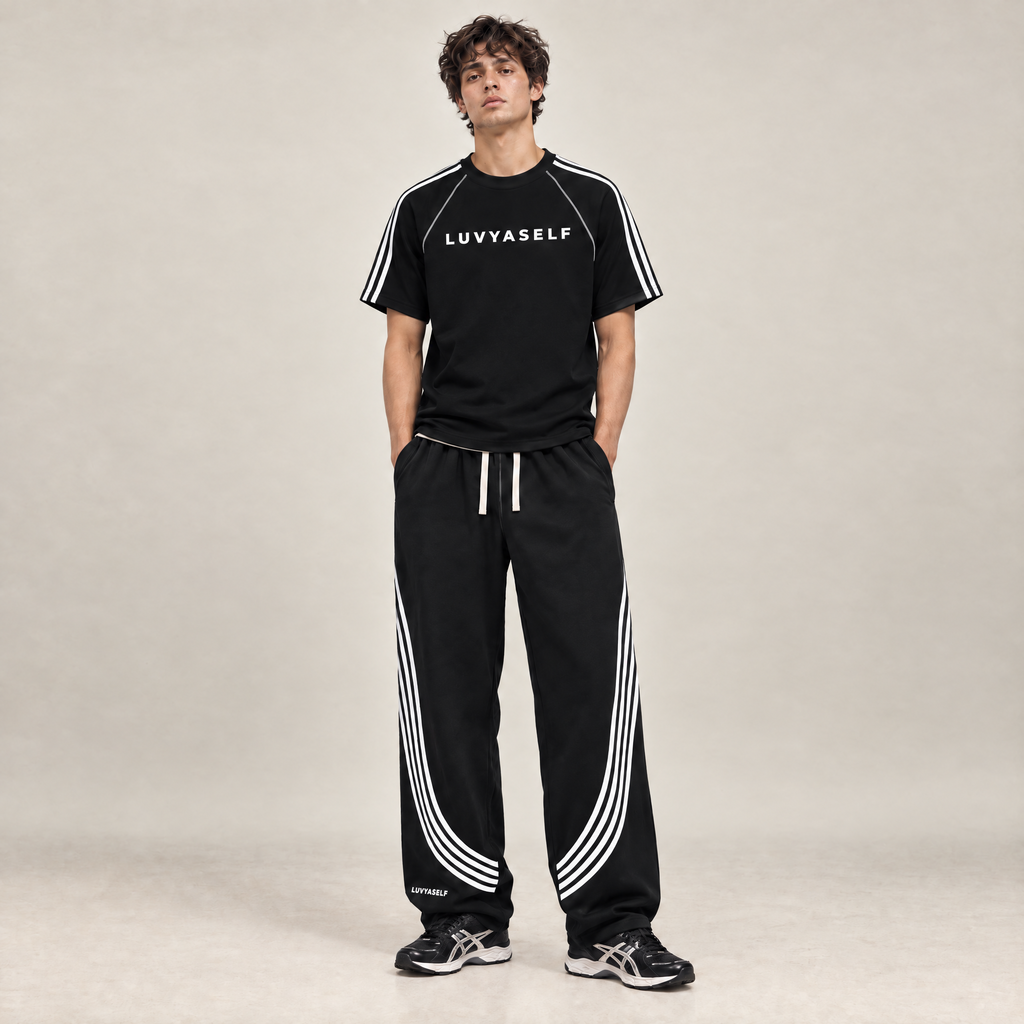 Curved Stripe Straight Sweatpants