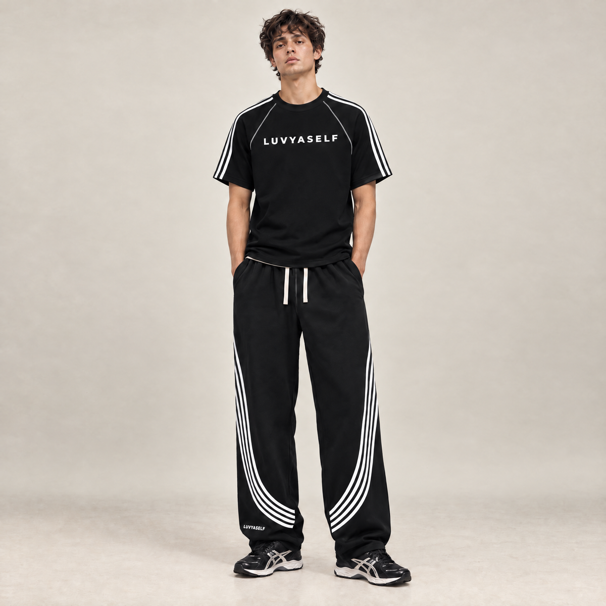 Curved Stripe Straight Sweatpants