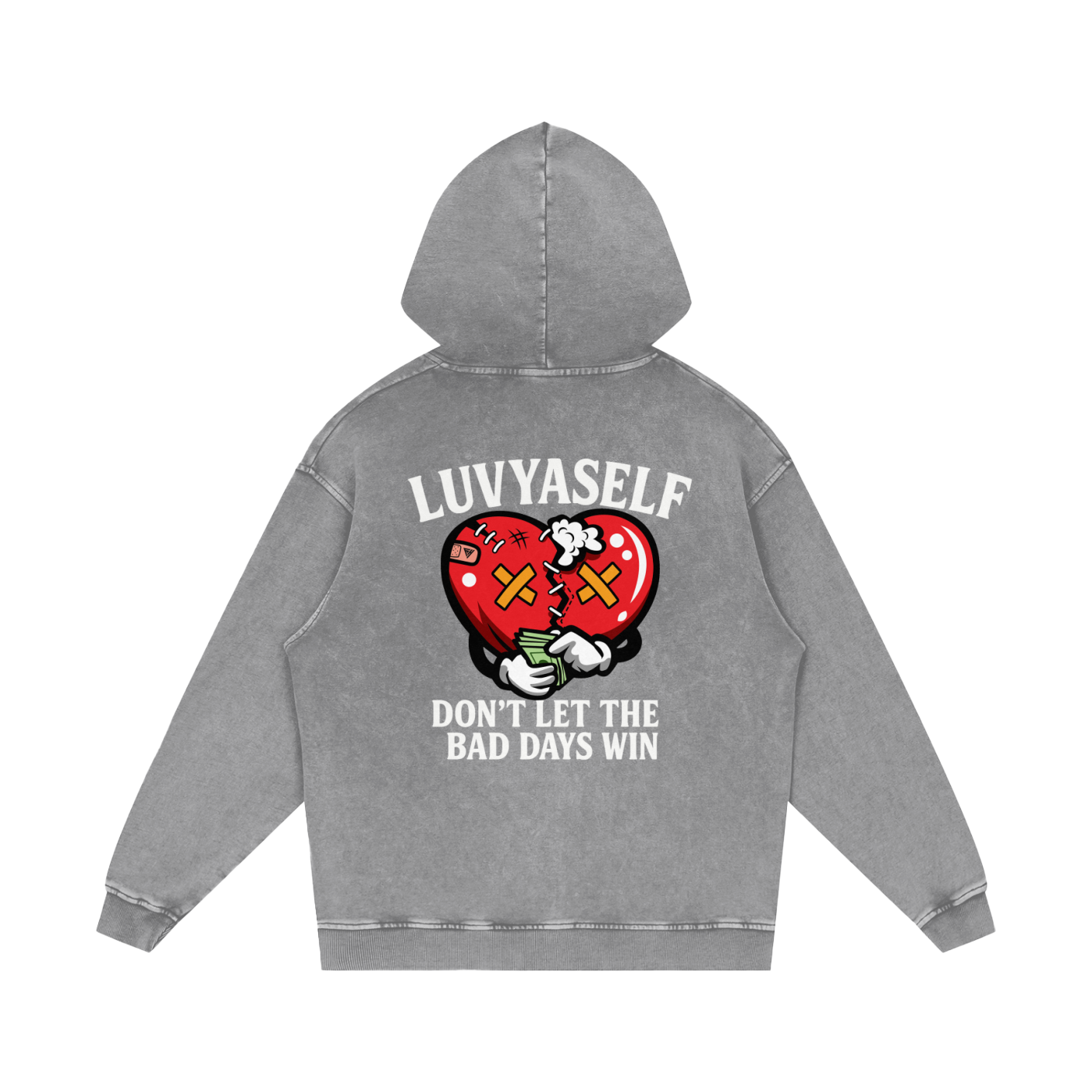 LUVYASELF "Don't Let the Bad Days Win" Snow Wash Oversize Hoodie | 420 GSM Heavyweight Cotton | Unisex Vintage Style