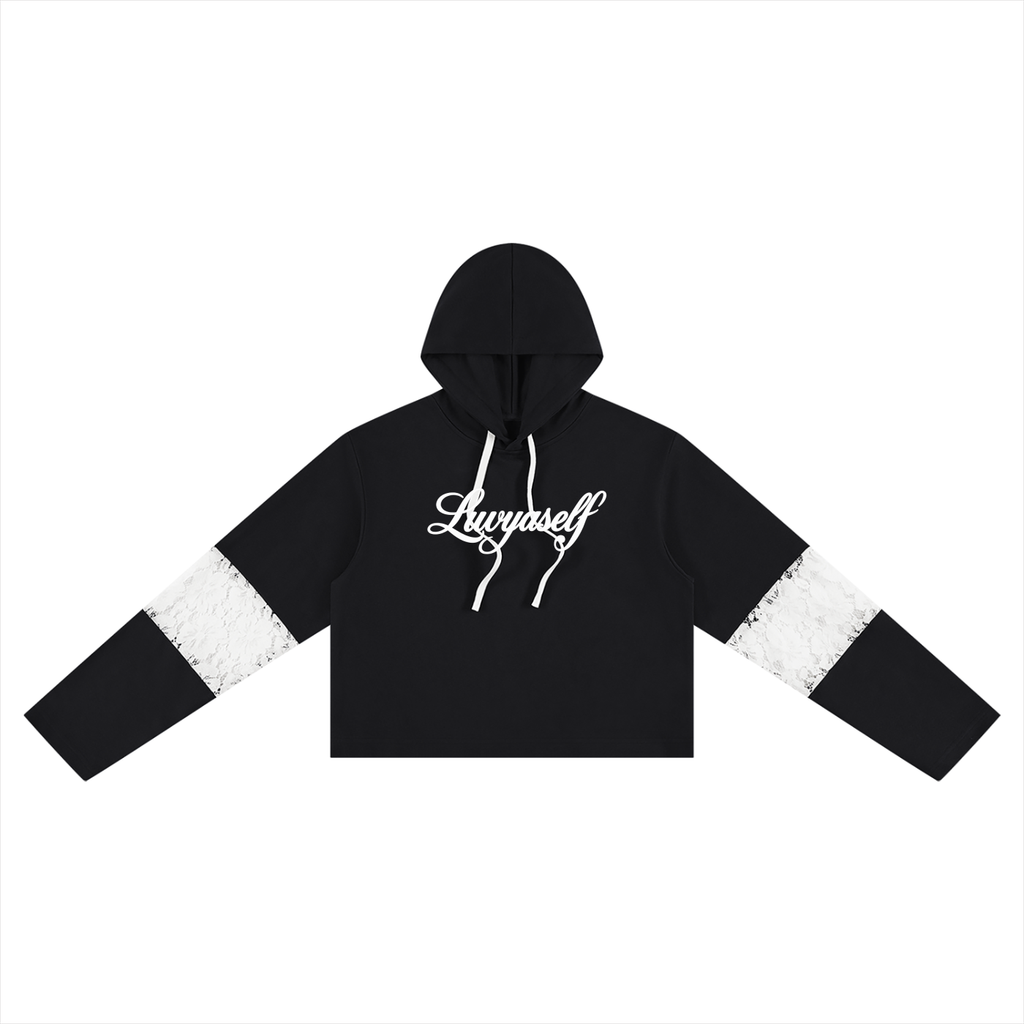 Women’s Cropped Lace-Panel Hoodie