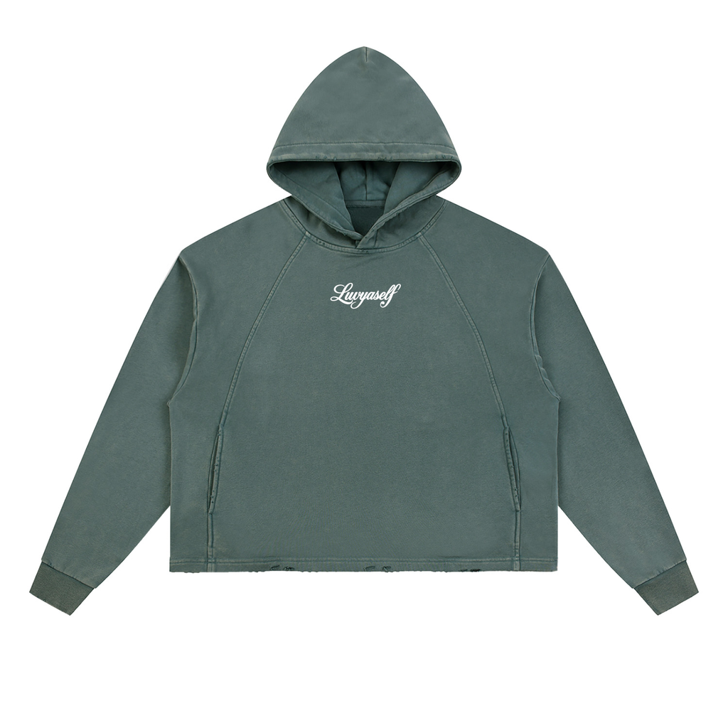 Vintage Washed Frayed-Hem Hoodie