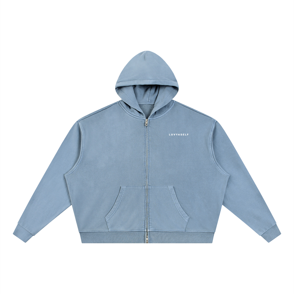 Unisex Vintage Wash Full Zip Boxy Hoodie