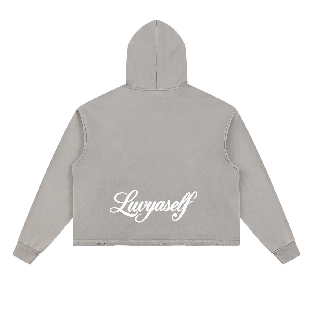 Vintage Washed Frayed-Hem Hoodie