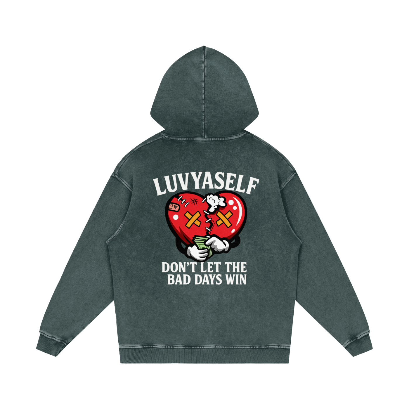 LUVYASELF "Don't Let the Bad Days Win" Snow Wash Oversize Hoodie | 420 GSM Heavyweight Cotton | Unisex Vintage Style