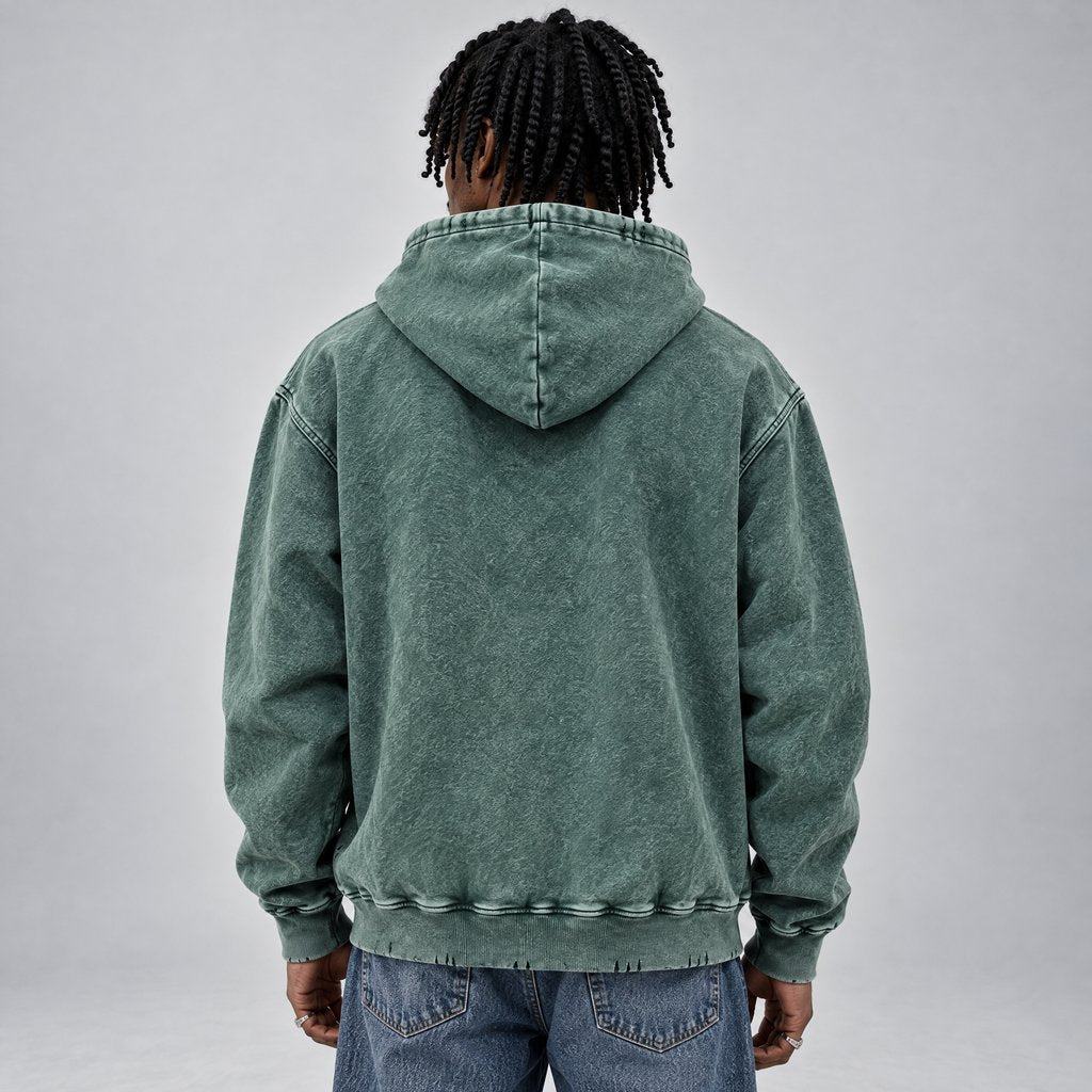 Snow Wash Hand-Frayed Heavyweight  Hoodie