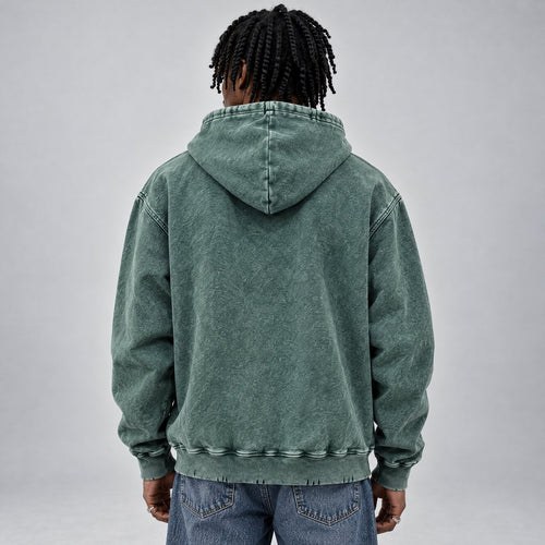 Snow Wash Hand-Frayed Heavyweight  Hoodie