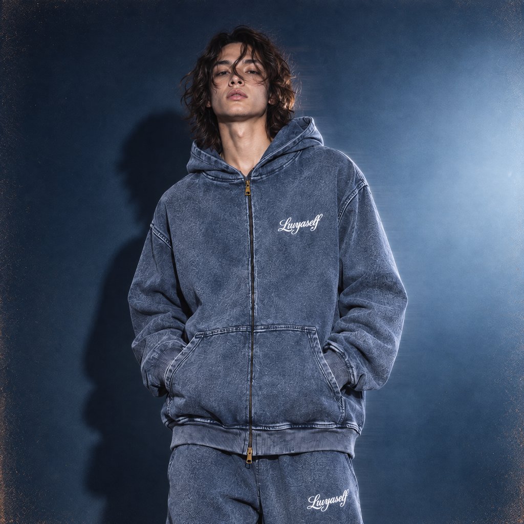 Snow Wash Oversized Zip-Up Hoodie